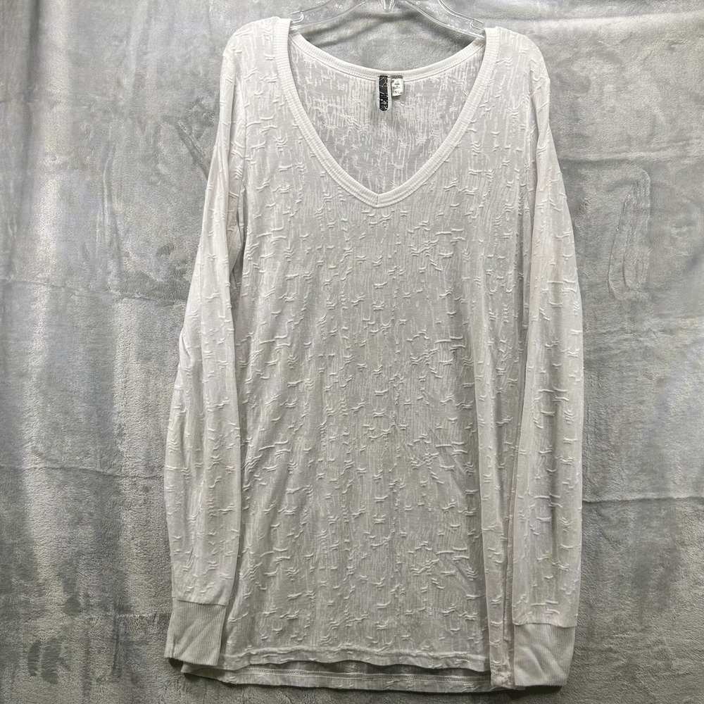 Women's Sheer Burnout Texture V-Neck Boho Flowy Tunic Top Ivory Cream‎ Large